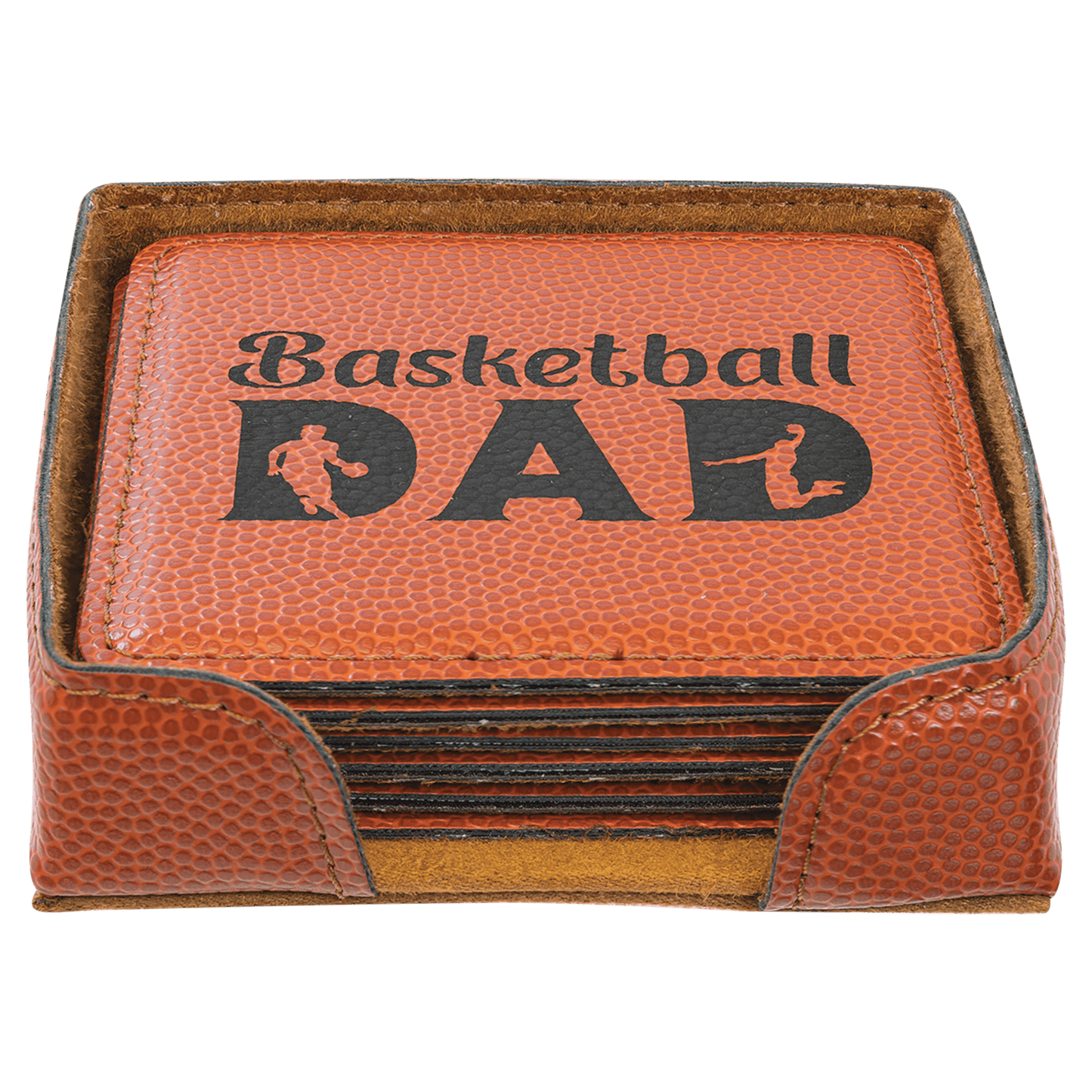 Custom Square 4" Vegan Leather Coaster Sets with Engraved Logo