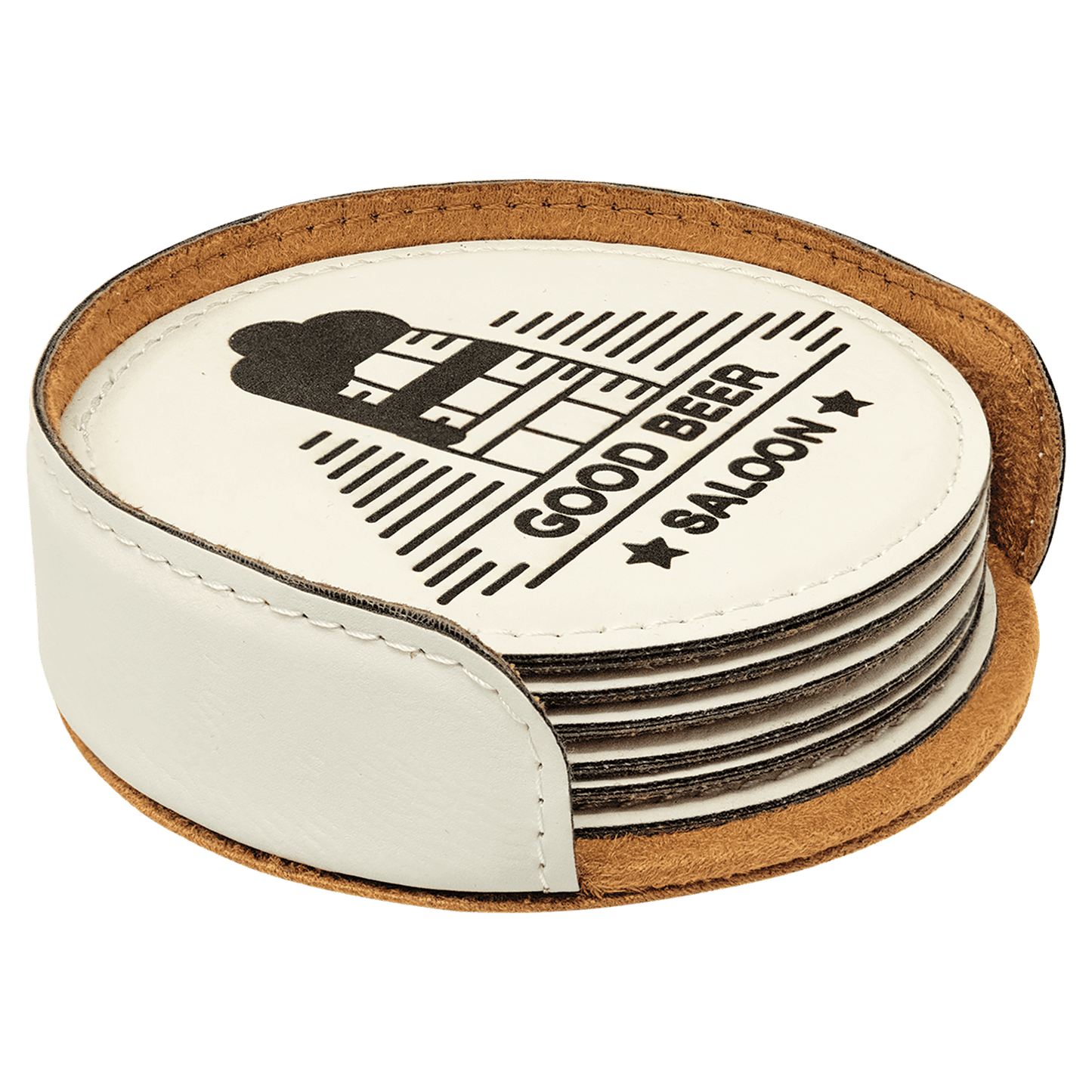 Custom Round Vegan Leather Coaster Set with Engraved Logo