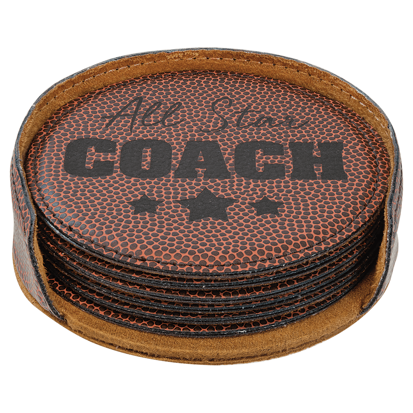Custom Round Vegan Leather Coaster Set with Engraved Logo