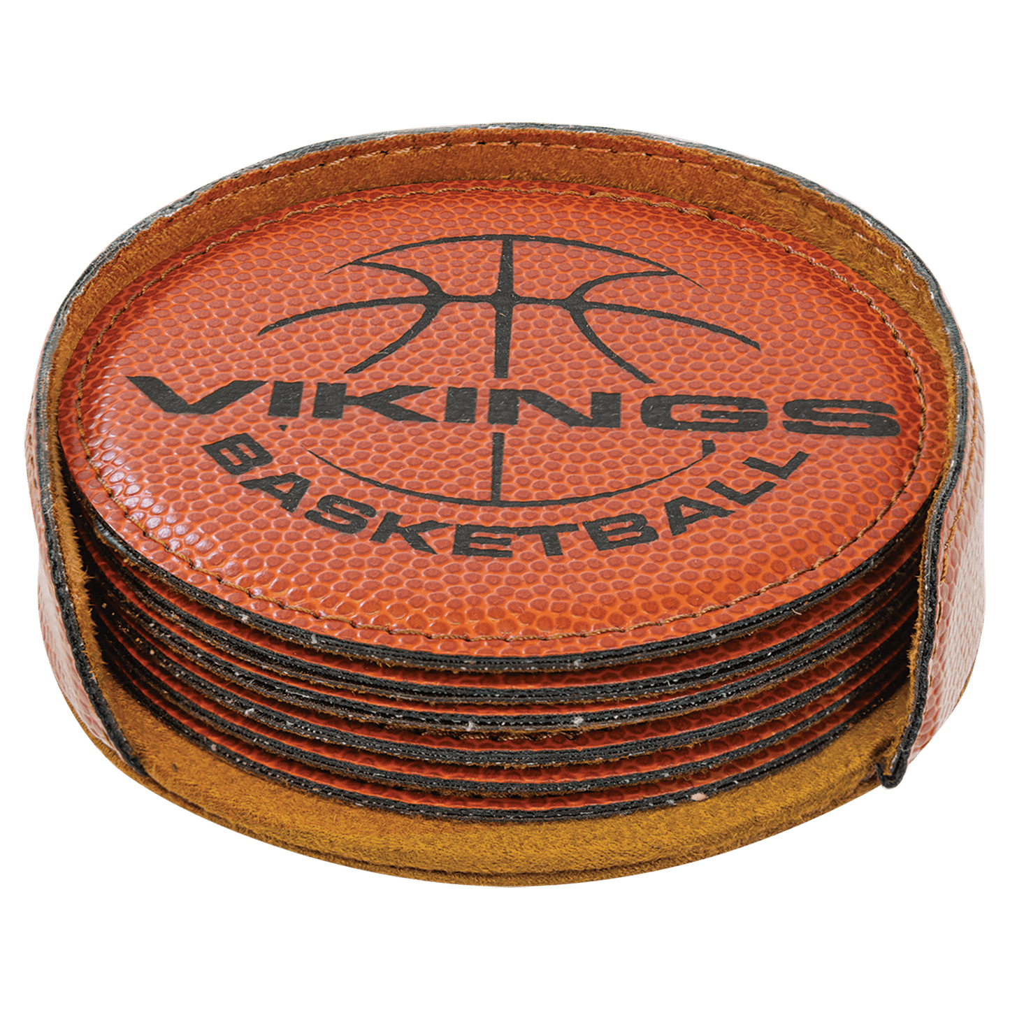 Custom Round Vegan Leather Coaster Set with Engraved Logo