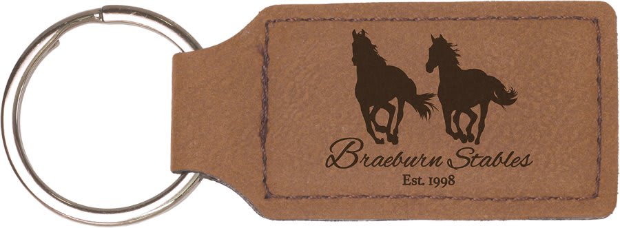 Custom Vegan Leather Rectangular Keychain with Laser Engraved Logo