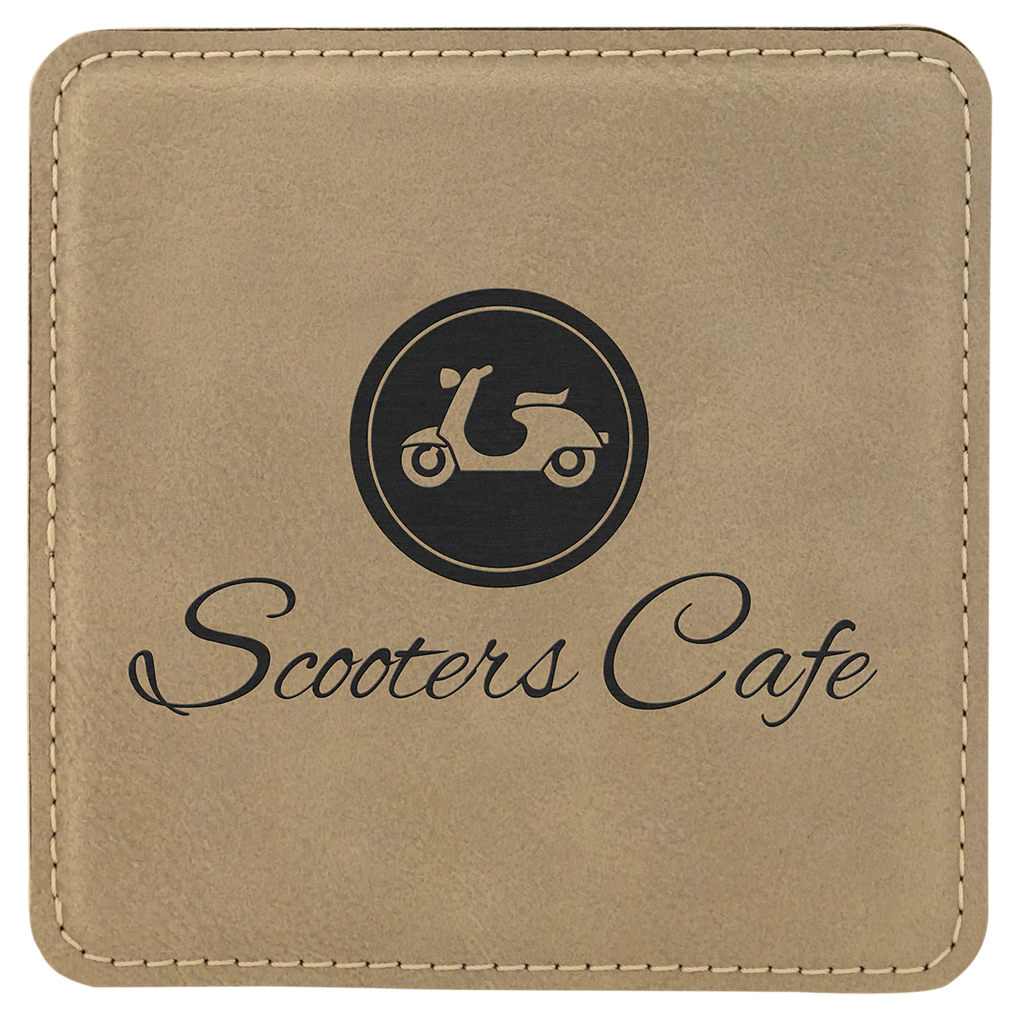 Custom Square 4" Vegan Leather Coaster Sets with Engraved Logo