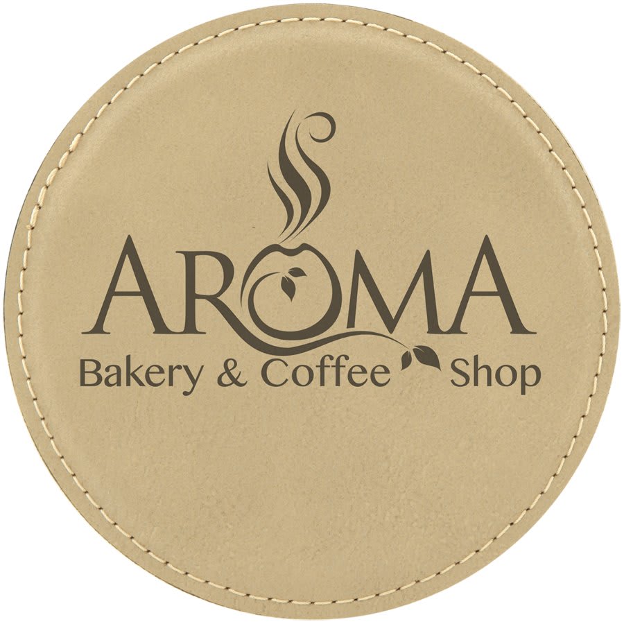 Custom Round Vegan Leather Coaster Set with Engraved Logo