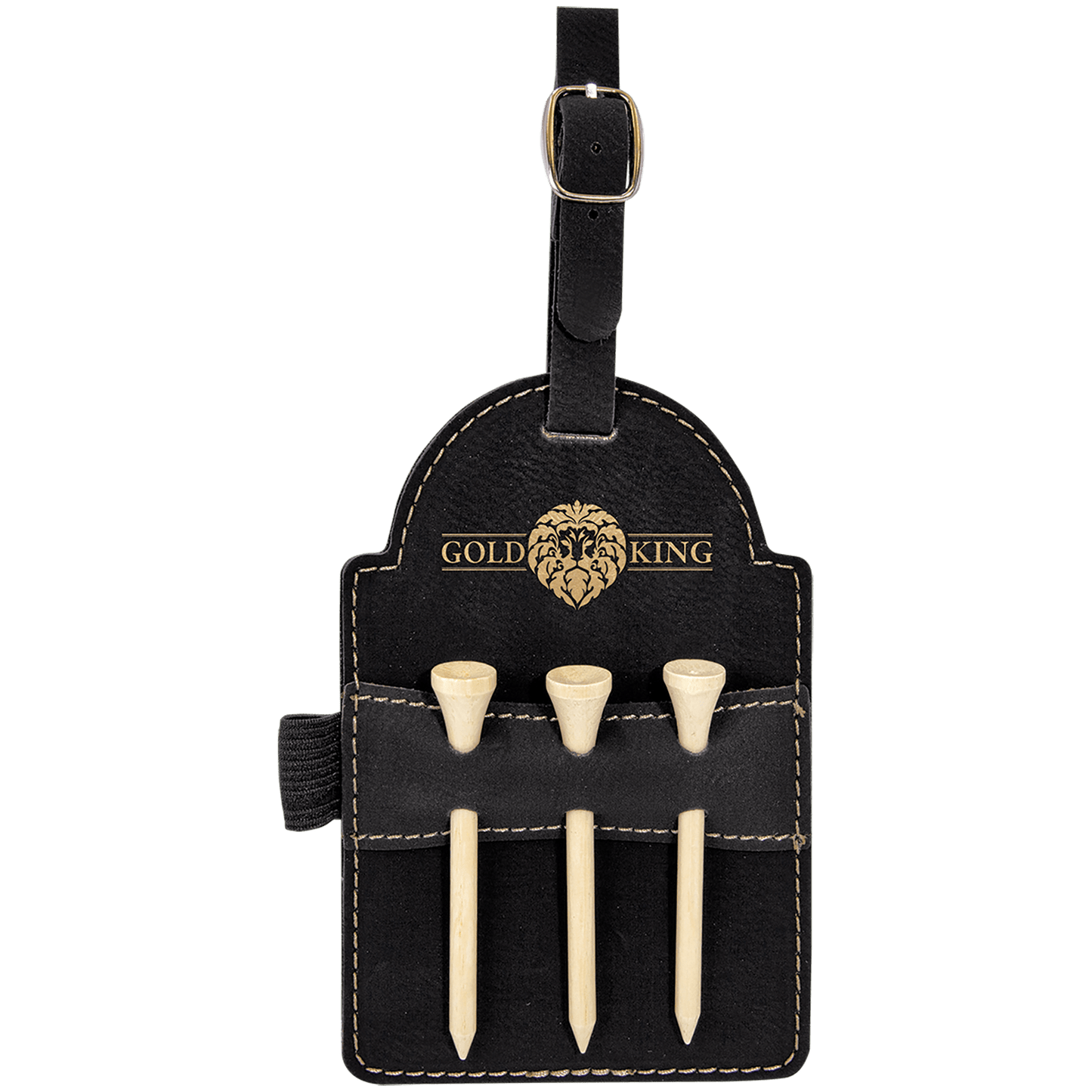 Custom Vegan Leather Golf Bag Tag Holder with 3 Wooden Tees