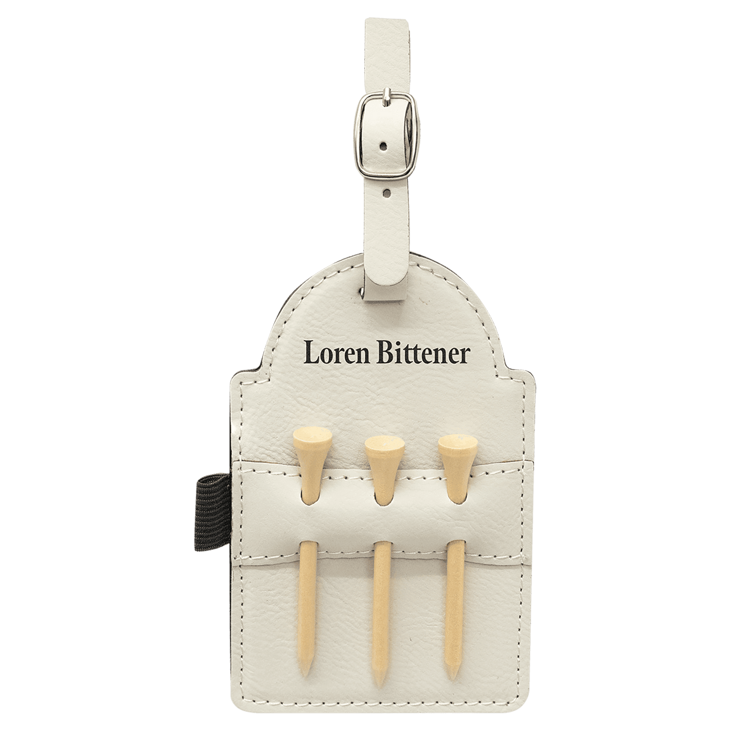 Custom Vegan Leather Golf Bag Tag Holder with 3 Wooden Tees
