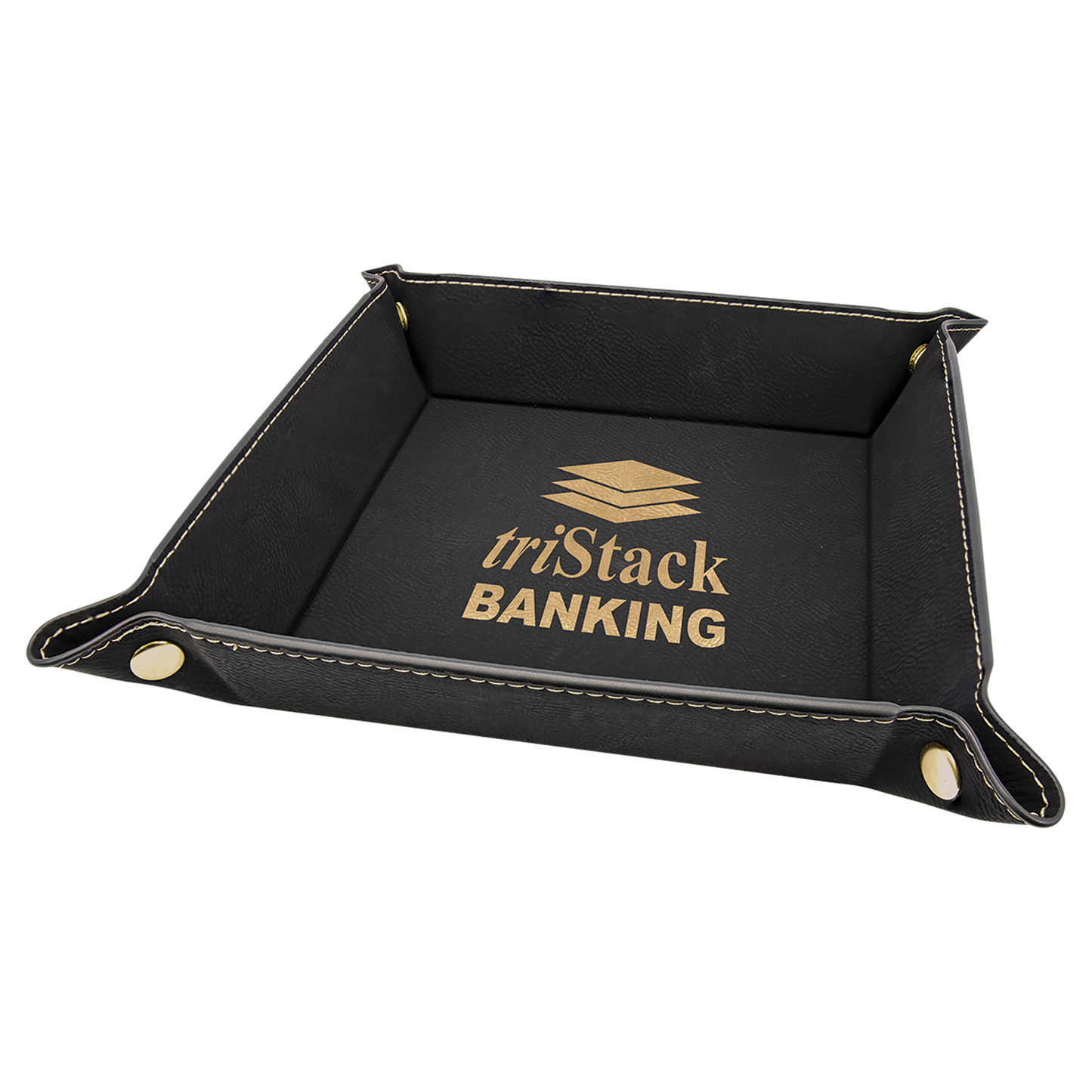 Custom Vegan Leather 6" x 6" Snap Up Tray with Engraved Logo
