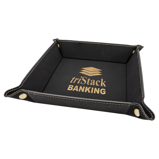 Custom Vegan Leather 6" x 6" Snap Up Tray with Engraved Logo