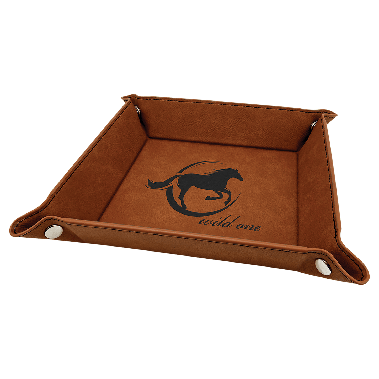 Custom Vegan Leather 6" x 6" Snap Up Tray with Engraved Logo