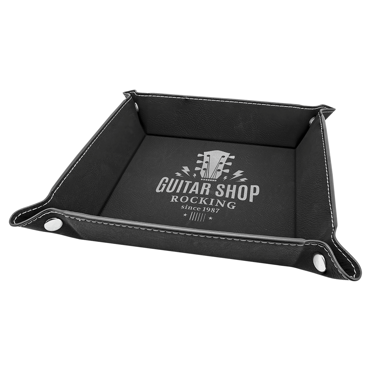 Custom Vegan Leather 6" x 6" Snap Up Tray with Engraved Logo