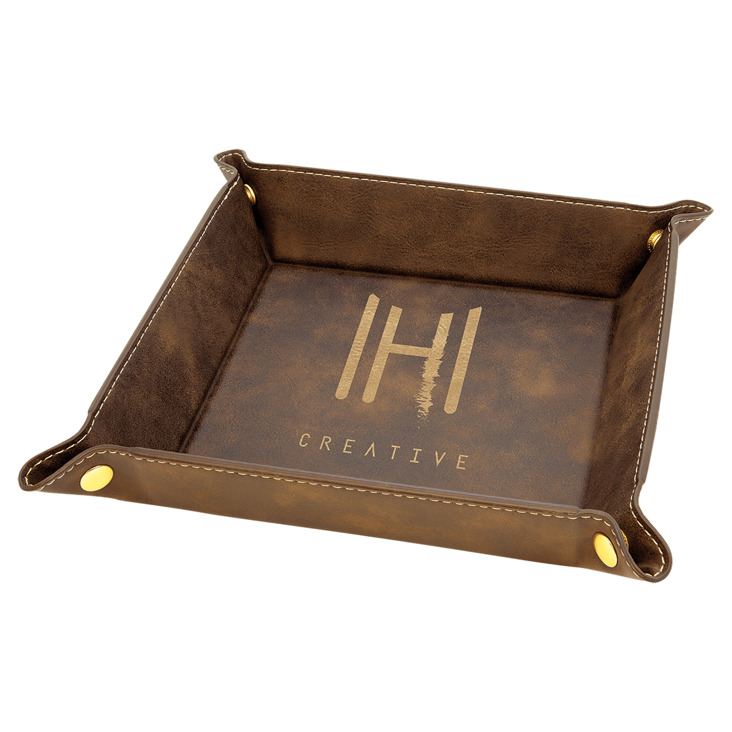 Custom Vegan Leather 6" x 6" Snap Up Tray with Engraved Logo