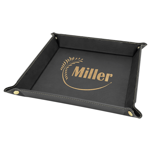 Custom Vegan Leather 9" x 9" Snap Up Tray with Engraved Logo