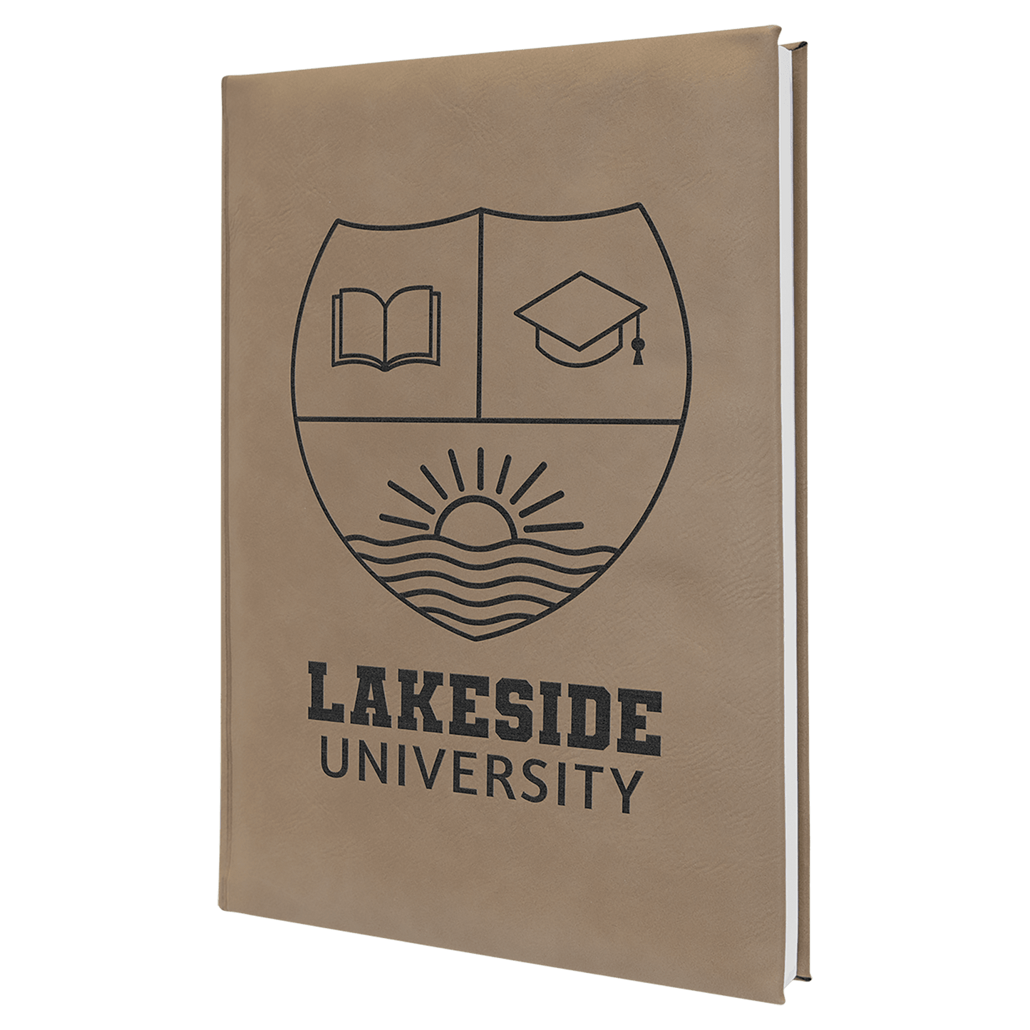 Custom 7" x 9 3/4" Vegan Leather Bound Journal with Notepad and Engraved Logo