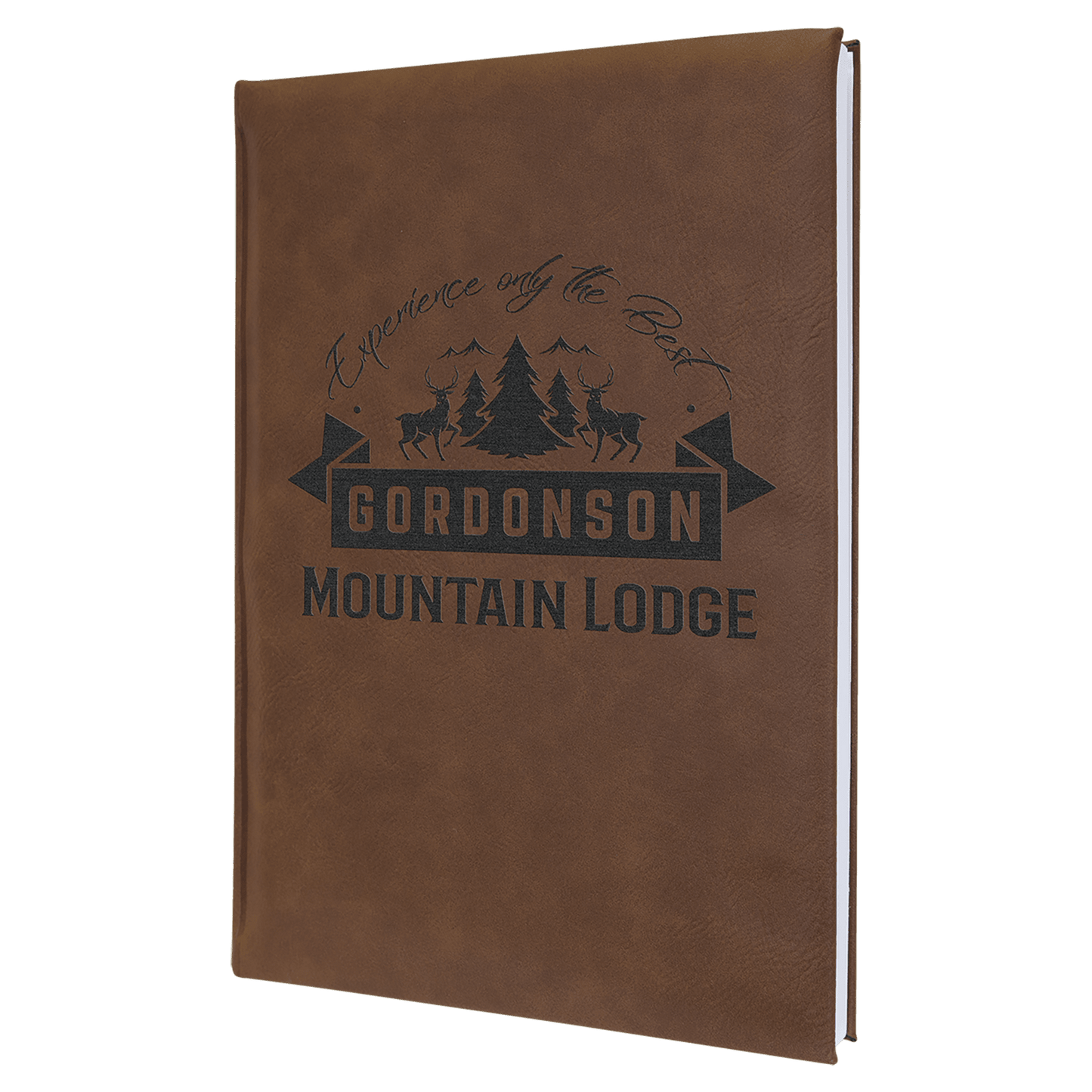 Custom 7" x 9 3/4" Vegan Leather Bound Journal with Notepad and Engraved Logo