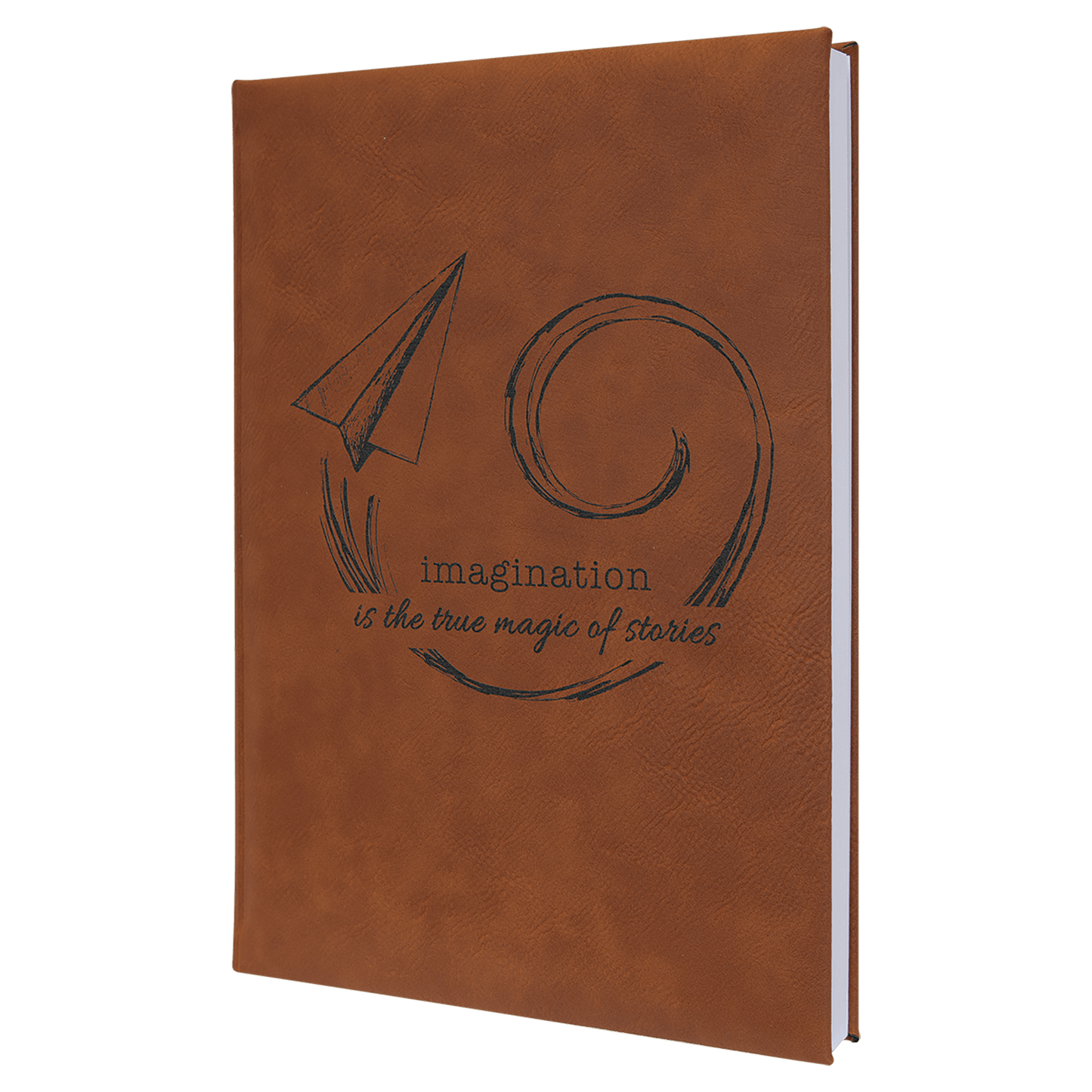 Custom 7" x 9 3/4" Vegan Leather Bound Journal with Notepad and Engraved Logo