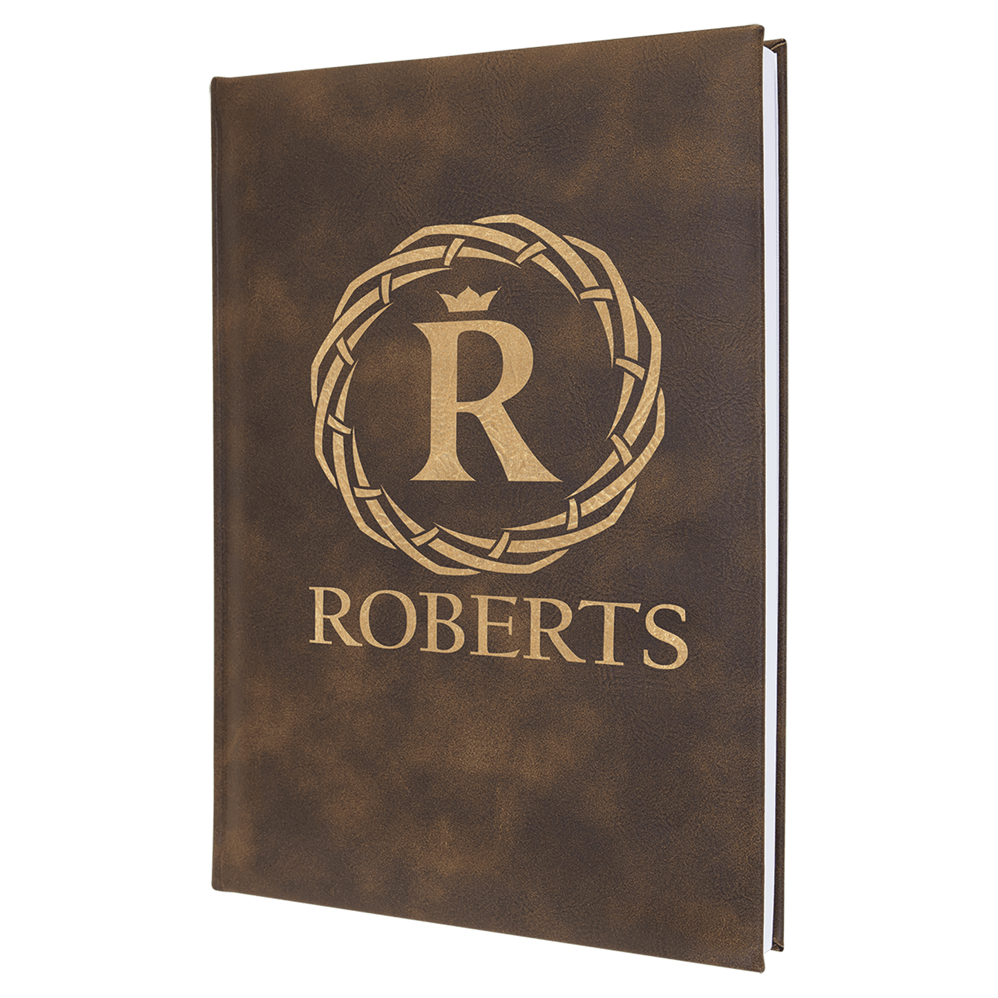 Custom 7" x 9 3/4" Vegan Leather Bound Journal with Notepad and Engraved Logo