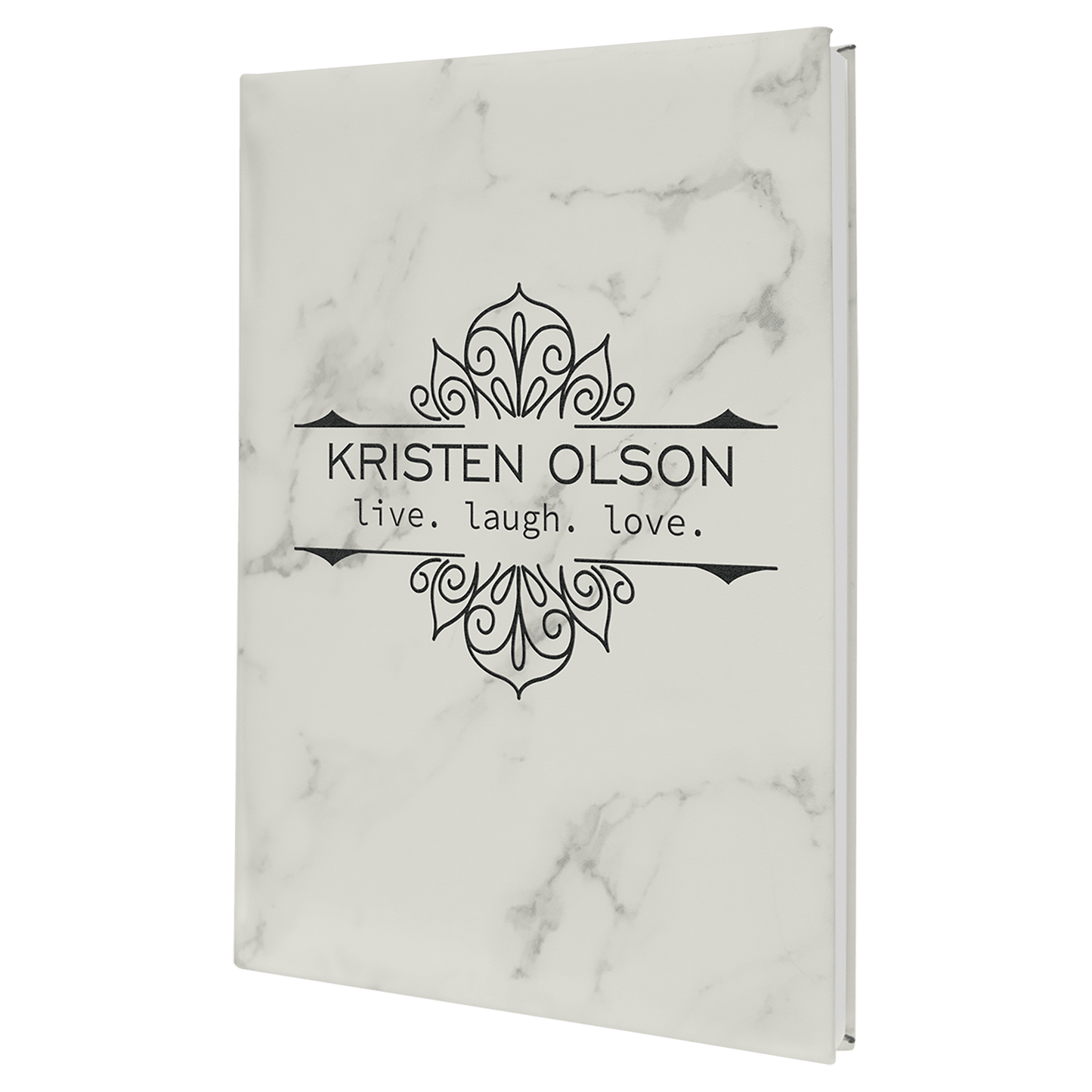 Custom 7" x 9 3/4" Vegan Leather Bound Journal with Notepad and Engraved Logo