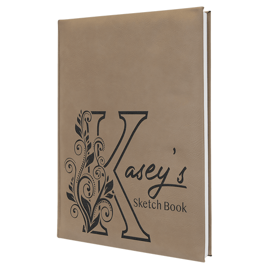 Custom 7" x 9 3/4" Vegan Leather Sketch Book with Engraved Logo