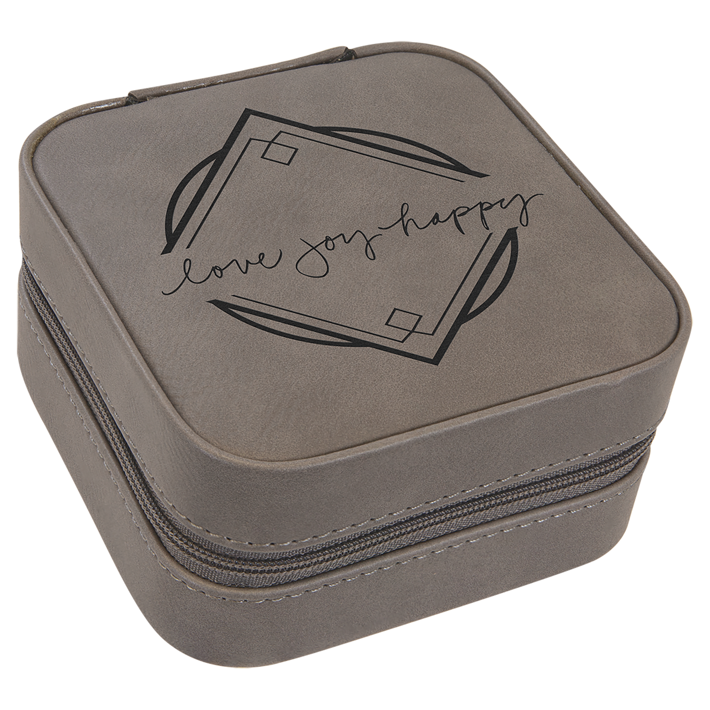 Custom Laserable Leatherette Travel Jewelry Box with Tan Lining 4" X 4"