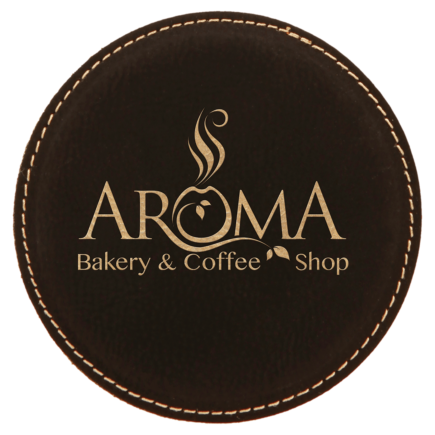 Custom Round Vegan Leather Coaster Set with Engraved Logo