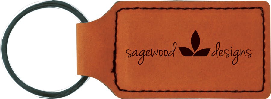 Custom Vegan Leather Rectangular Keychain with Laser Engraved Logo
