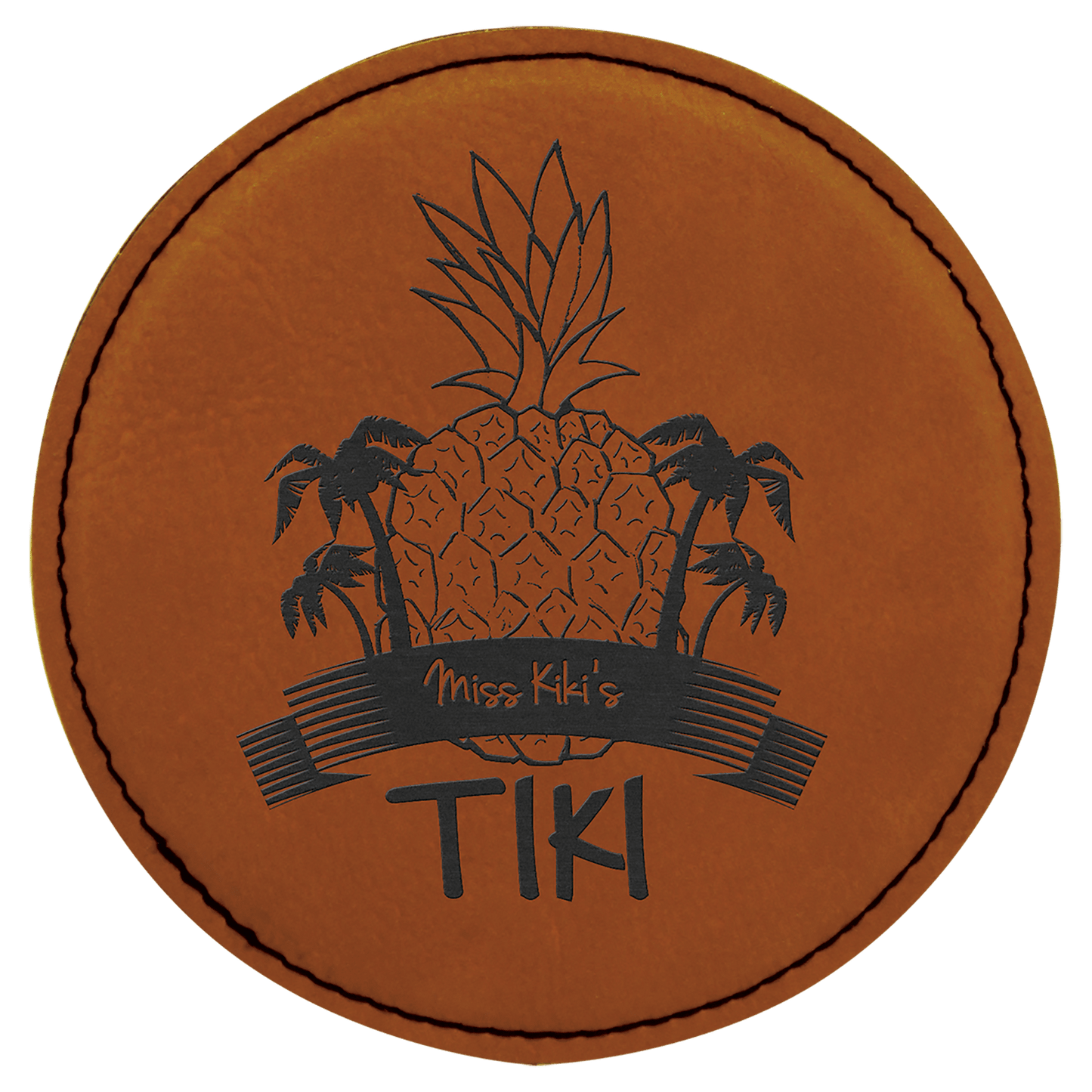 Custom Round Vegan Leather Coaster Set with Engraved Logo