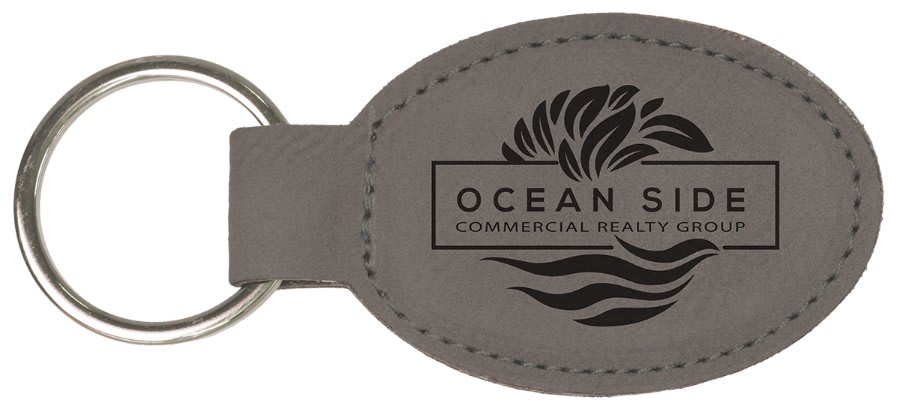 Custom Vegan Leather Oval Keychain with Laser Engraved Logo