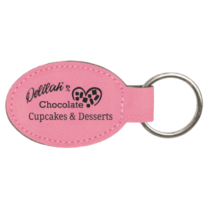 Custom Vegan Leather Oval Keychain with Laser Engraved Logo