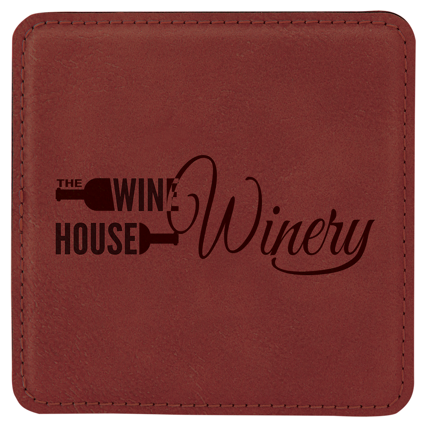 Custom Square 4" Vegan Leather Coaster Sets with Engraved Logo