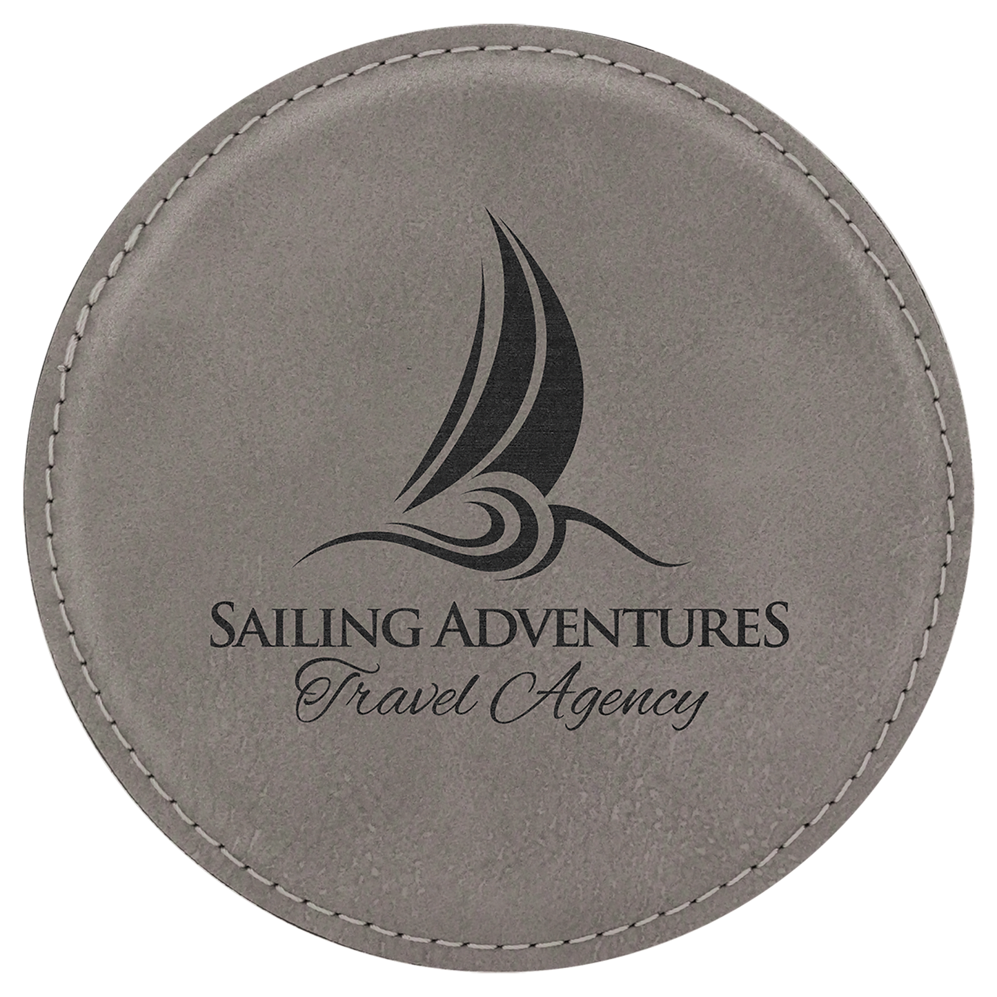 Custom Round Vegan Leather Coaster Set with Engraved Logo