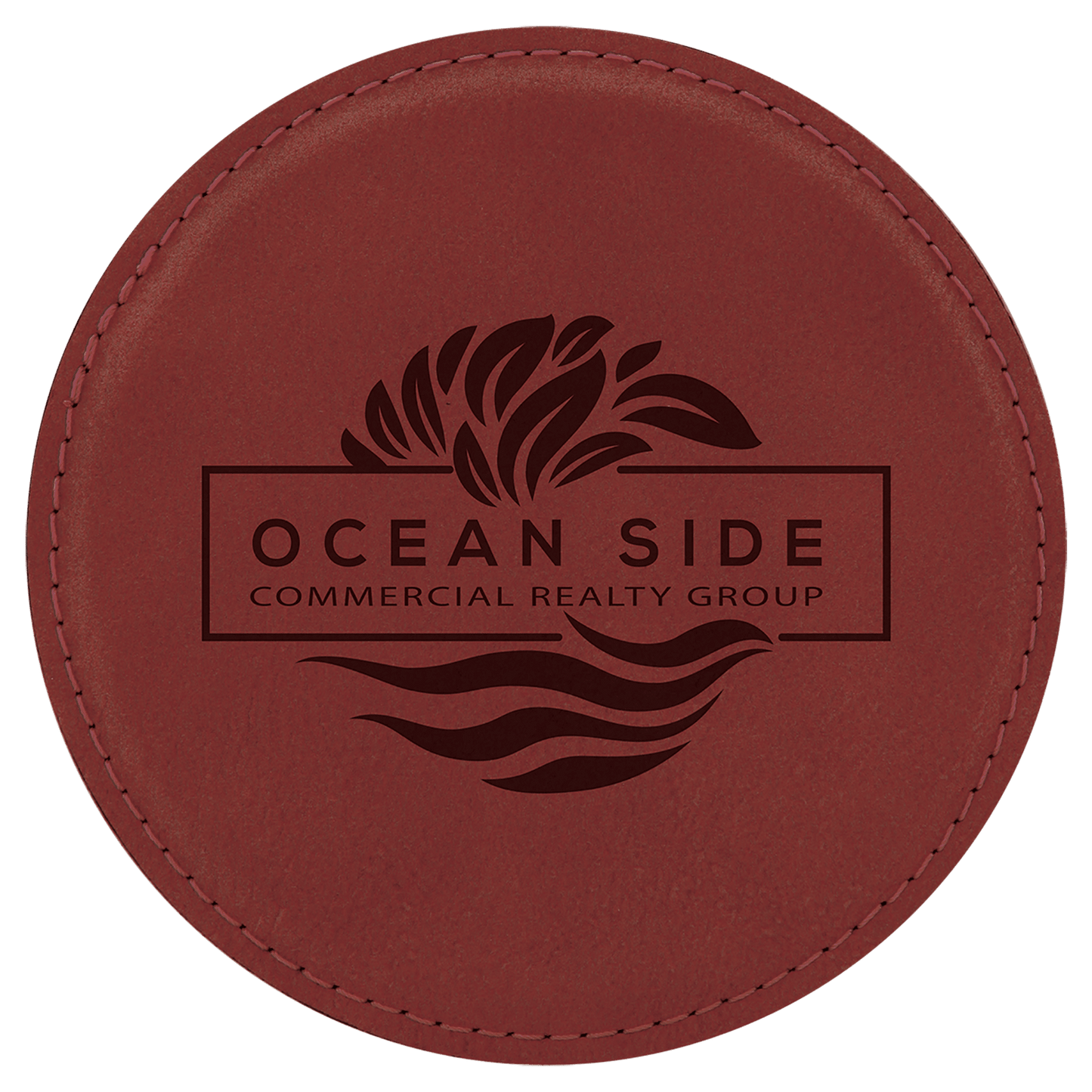 Custom Round Vegan Leather Coaster Set with Engraved Logo