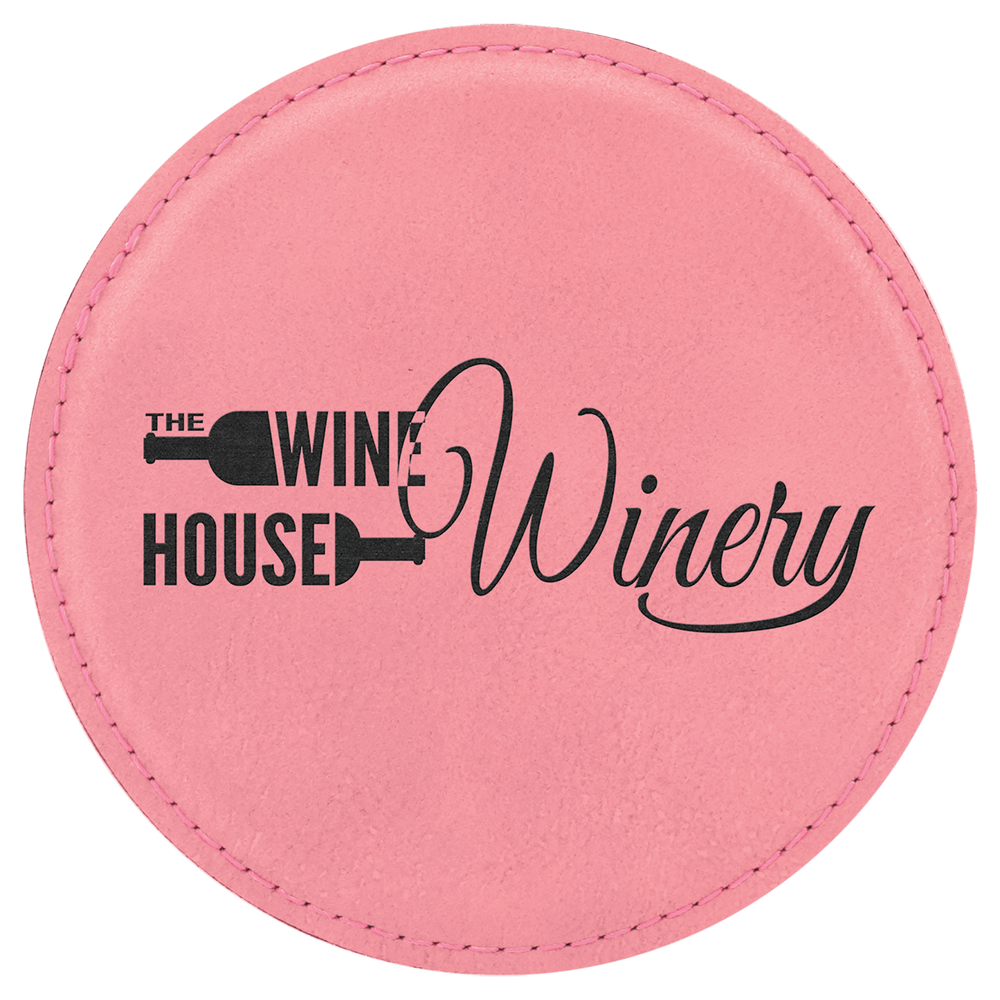 Custom Round Vegan Leather Coaster Set with Engraved Logo
