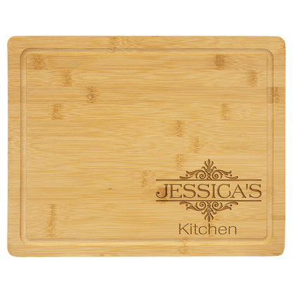 Custom Bamboo Cutting Board with Drip Ring with Laser Engraved Logo