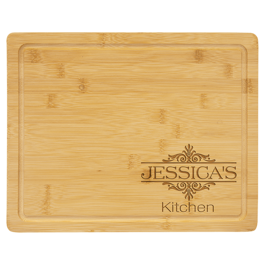 Custom Bamboo Cutting Board with Drip Ring with Laser Engraved Logo
