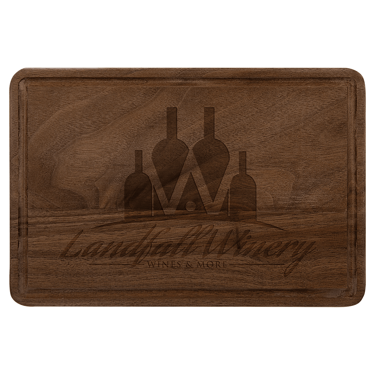 Custom Walnut Cutting Board with Drip Ring with Laser Engraved Logo