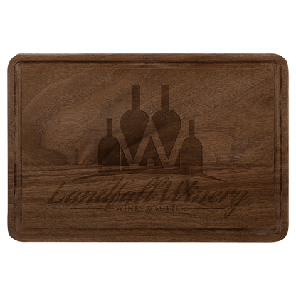 Custom Walnut Cutting Board with Drip Ring with Laser Engraved Logo