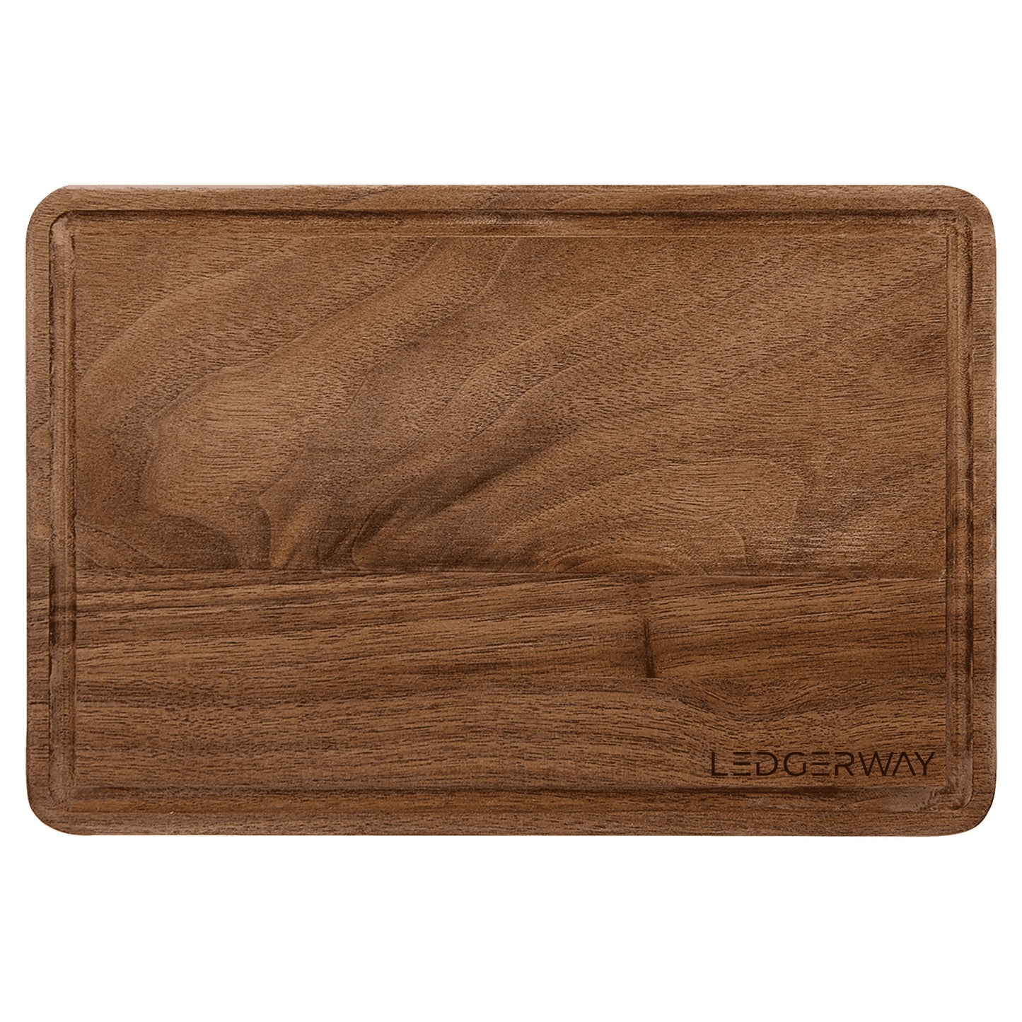 LEDGERWAY Walnut Cutting Board with Drip Ring with Laser Engraved Logo