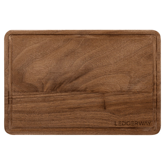 LEDGERWAY Walnut Cutting Board with Drip Ring with Laser Engraved Logo