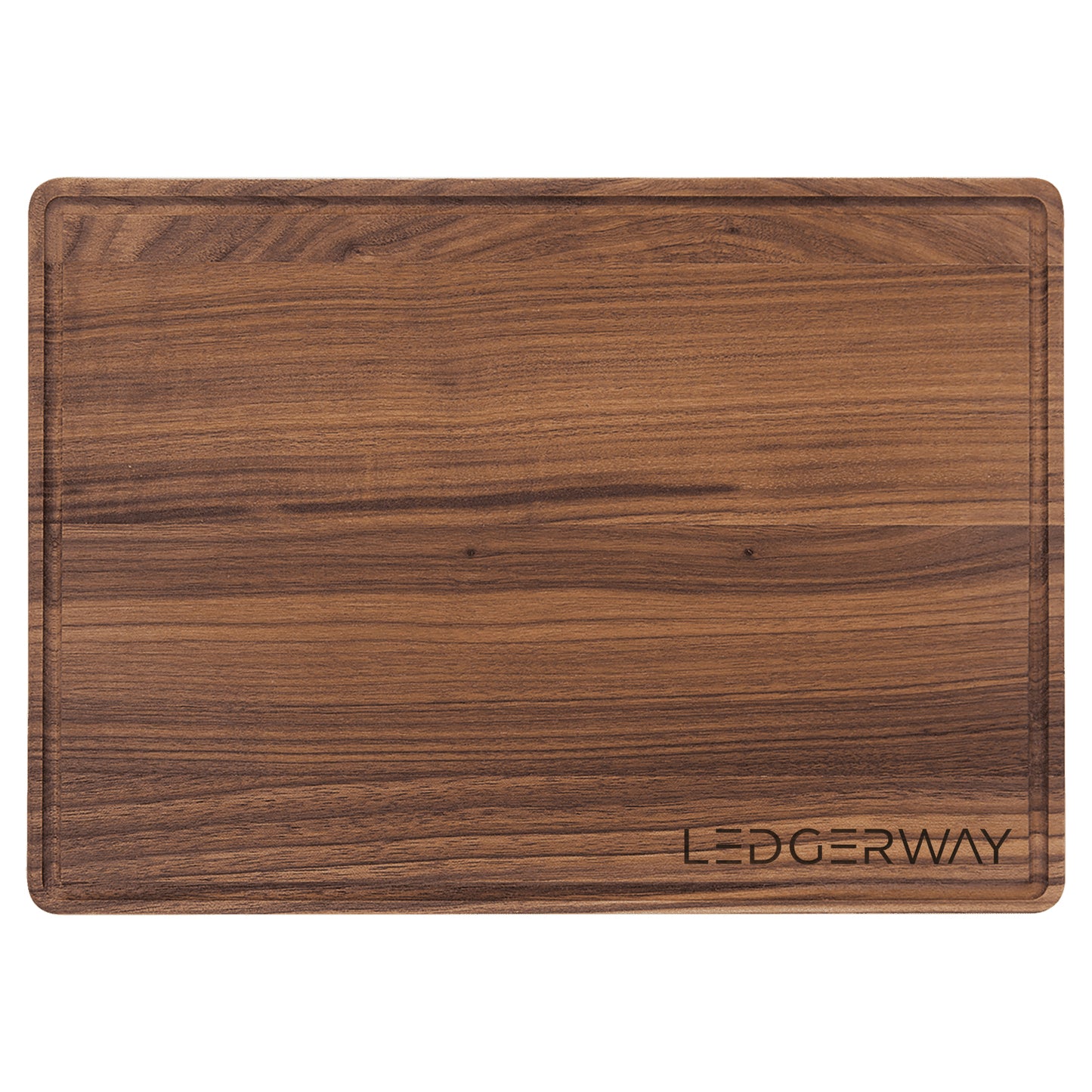 LEDGERWAY Walnut Cutting Board with Drip Ring with Laser Engraved Logo