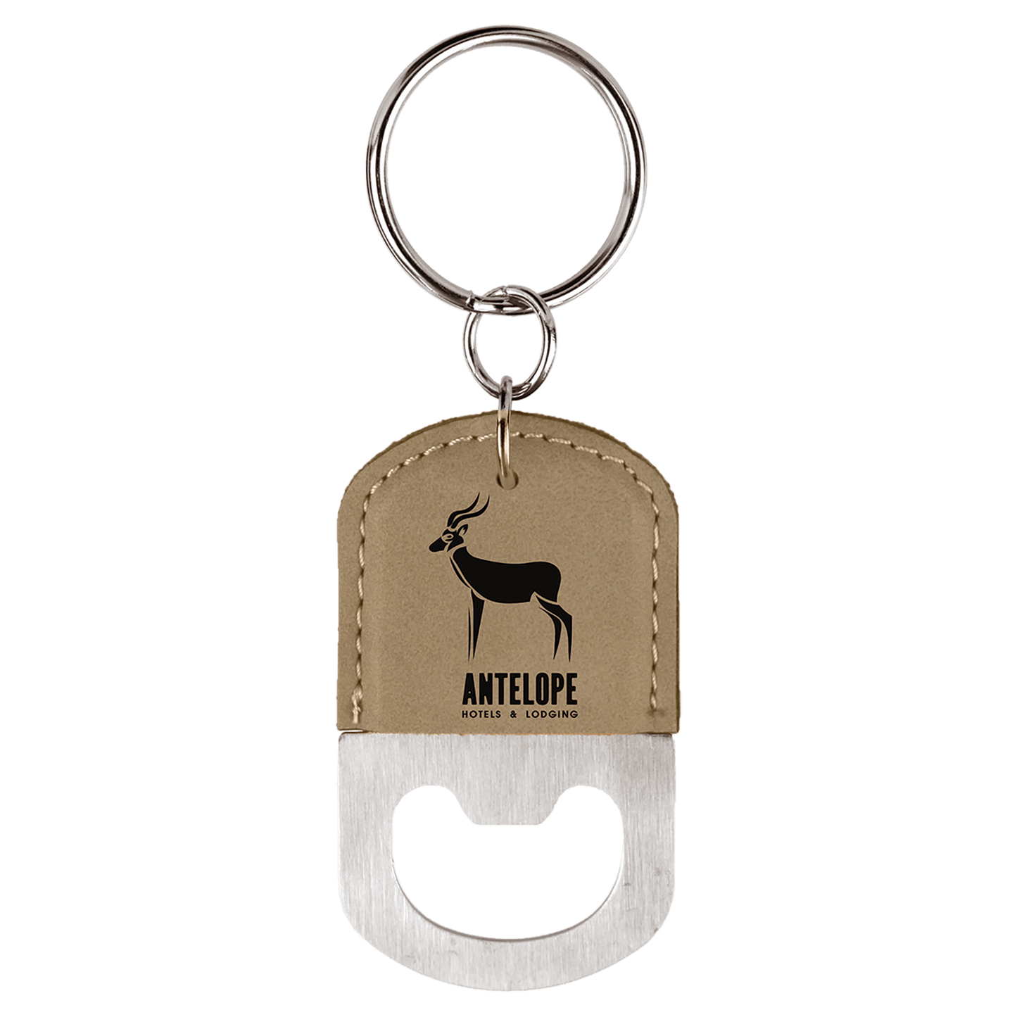 Custom Oval Stainless & Vegan Leather Bottle Opener Keychain