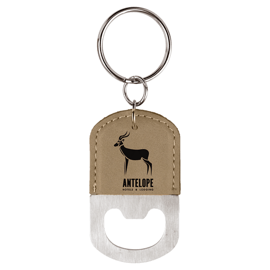 Custom Oval Stainless & Vegan Leather Bottle Opener Keychain