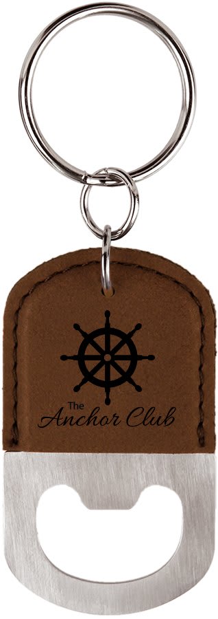 Custom Oval Stainless & Vegan Leather Bottle Opener Keychain