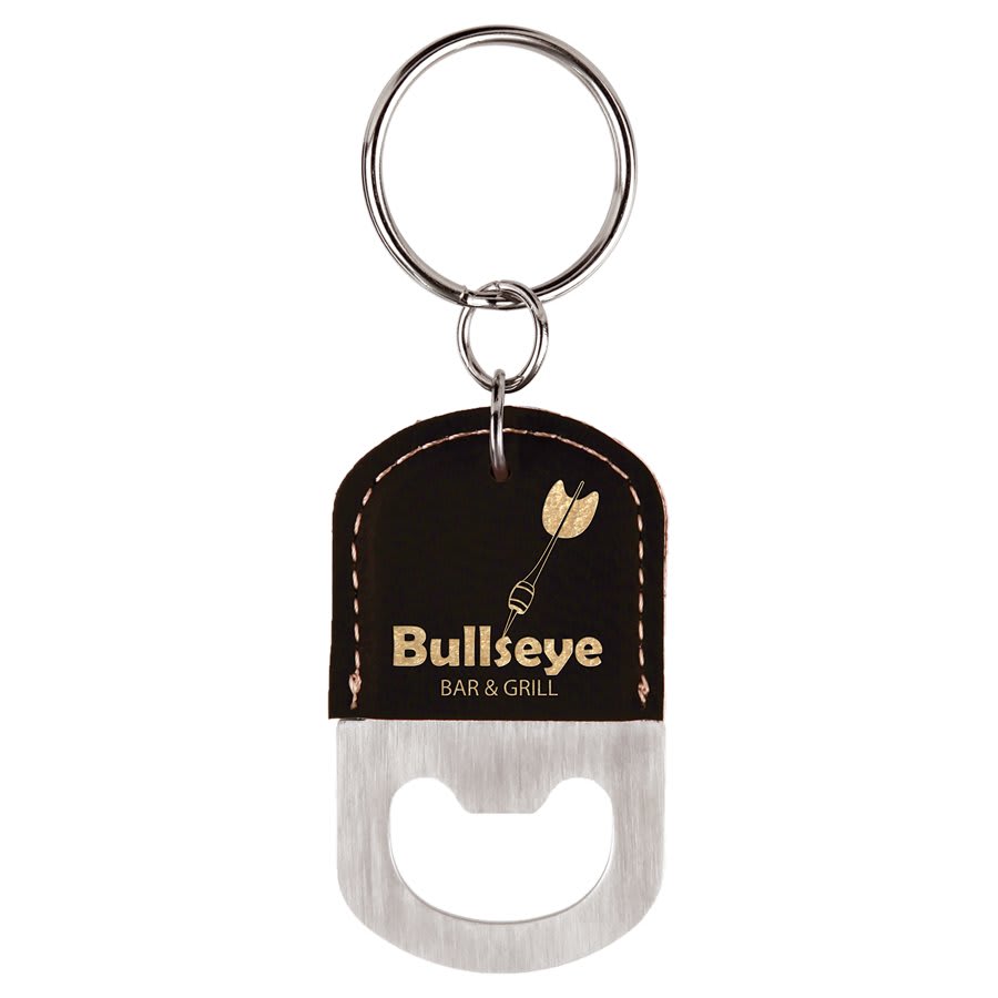 Custom Oval Stainless & Vegan Leather Bottle Opener Keychain
