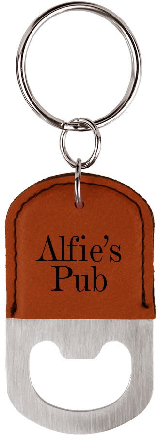 Custom Oval Stainless & Vegan Leather Bottle Opener Keychain
