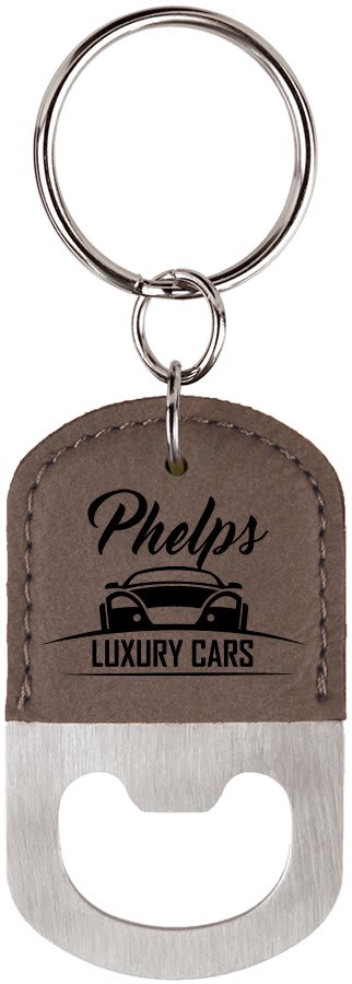 Custom Oval Stainless & Vegan Leather Bottle Opener Keychain