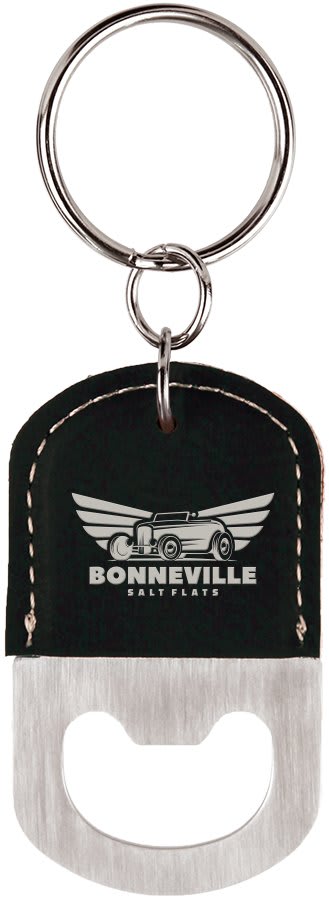 Custom Oval Stainless & Vegan Leather Bottle Opener Keychain