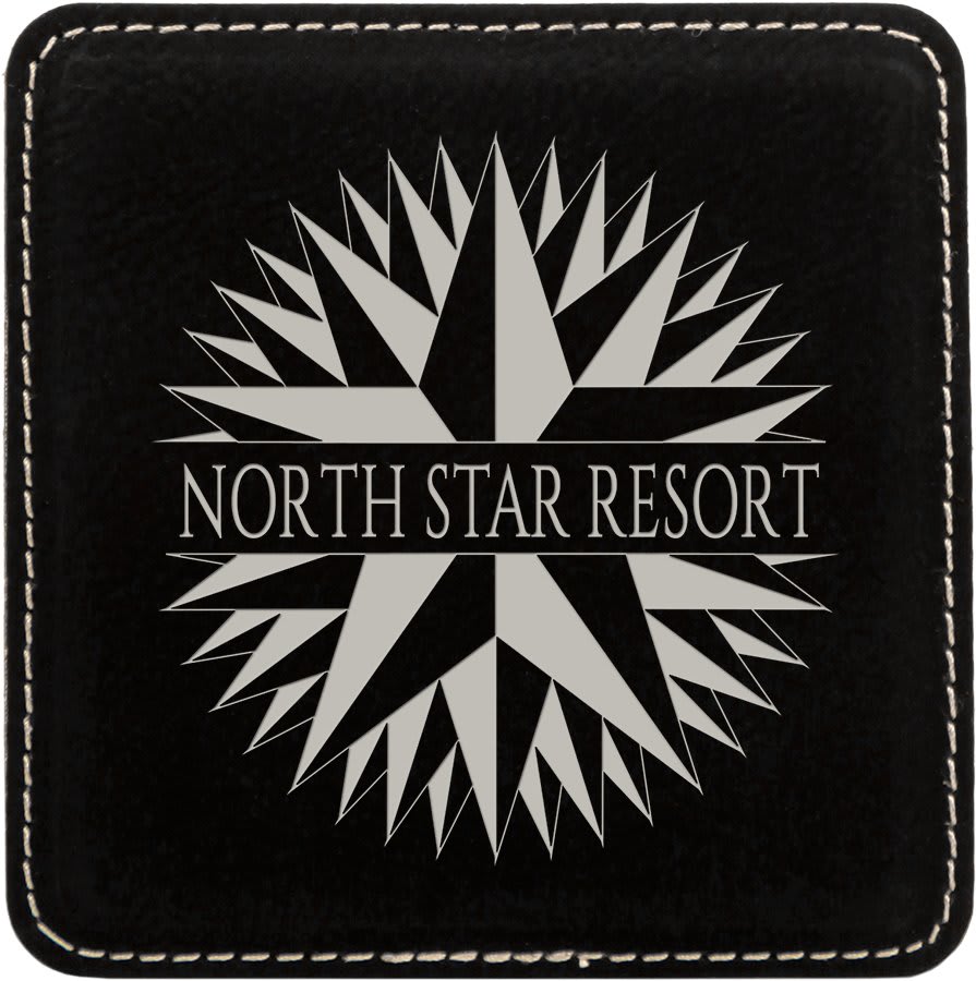 Custom Square 4" Vegan Leather Coaster Sets with Engraved Logo