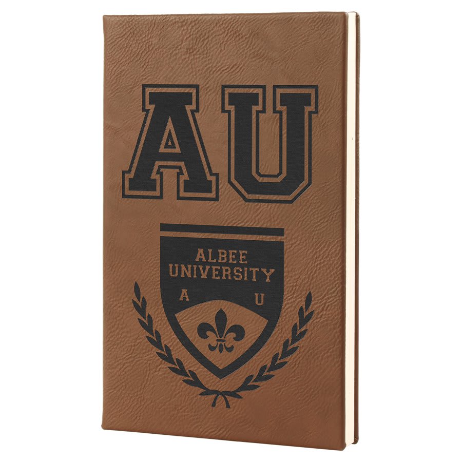 Custom Vegan Leather Journal with Lined Pages 5 1/4" x 8 1/4" with Engraved Logo