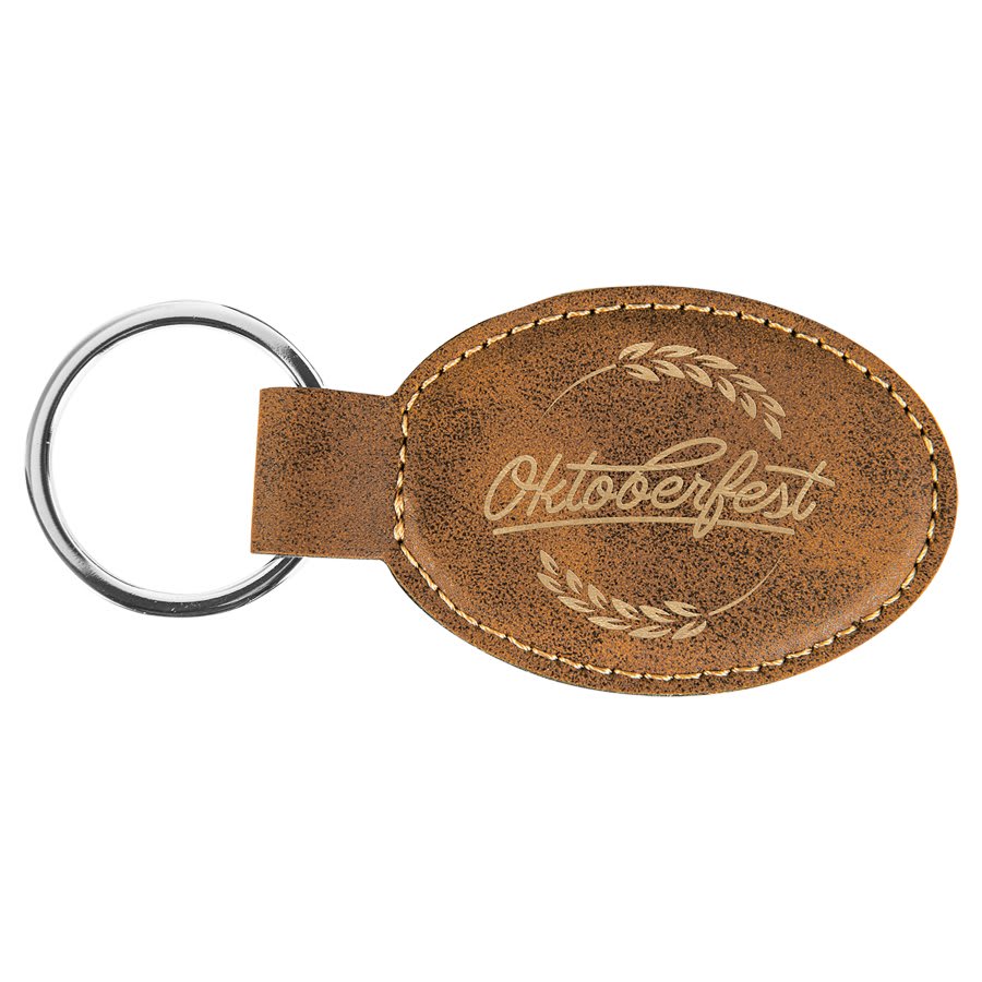 Custom Vegan Leather Oval Keychain with Laser Engraved Logo