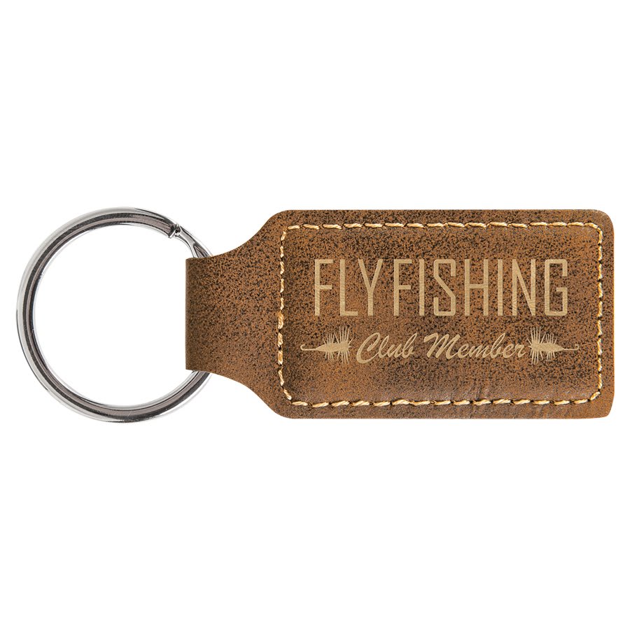 Custom Vegan Leather Rectangular Keychain with Laser Engraved Logo