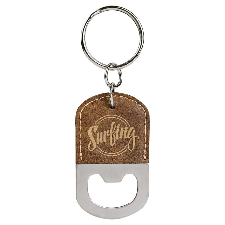 Custom Oval Stainless & Vegan Leather Bottle Opener Keychain